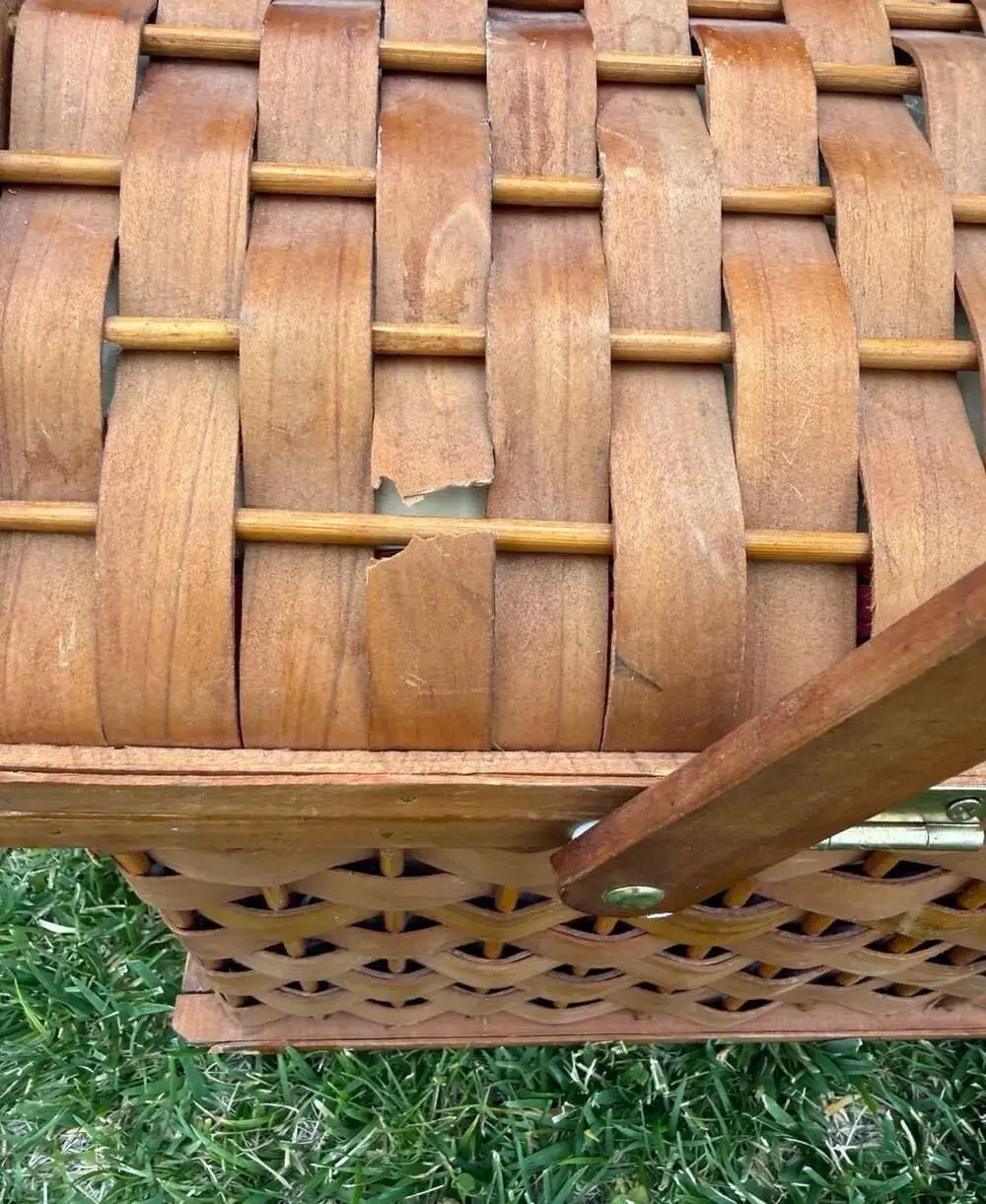 Vintage Wicker Picnic Basket with Red Bandana Print Lining
